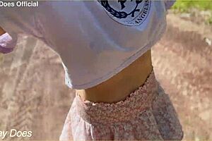 Wifey flashes big tits braless in public spots