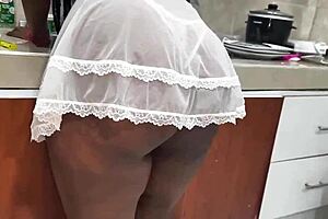 hot maid in kitchen transparency... transparency gets her HUGE ass bouncing 😈🍑🔥