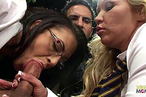 horny big fake tits milfs threesome fuck in college skirts