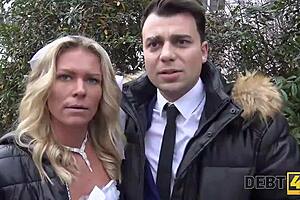 debt4k slutty bride cheats on husband for cash right in front of him homemade hd