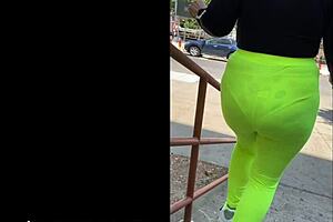 Wife flashes seethru yellow spandex panties voyeur tease