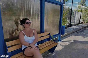 Cheating stepmom swallows stepson load at crowded bus stop