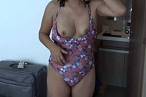 adrastra shaves hairy pussy on beach before slipping into bikini