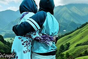 hijab muslim wife cheats swallowing pacar's cum while hubby's away in forest 😈💦