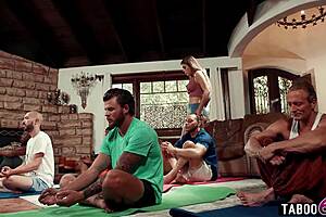 yoga instructor babe lilith grace takes accidental interracial gangbang double penetration