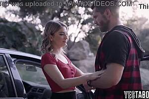 stranded blonde milf repays stranger with outdoor fuck
