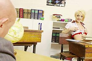 naughty blonde teacher skips lessons for cock riding?