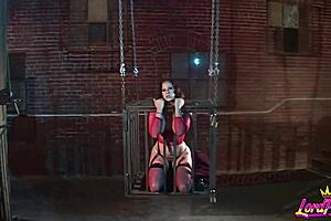 Gianna Michaels' Huge Tits Bounce In Cage While Sucking Bound Cock!