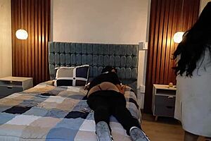 My muscular colombian stepmom calls me over and dad joins to fuck her huge tits