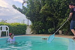 hey hubby, watch me fuck your friends in the kitchen while you clean the pool!
