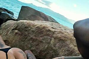 public beach fuck then cum-covered walk