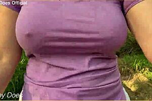 Wifey loves flashing her perfect big tits outdoors