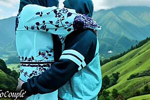 hijab muslim wife cheats swallowing pacar's cum while hubby's away in forest 😈💦