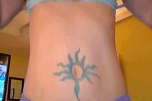 Watch this slutty milf tease and strip her shaved pussy bare.