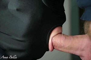 Masked Milf Sucks Monster Cock Close-Up for Massive Cum Facial