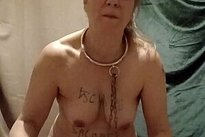 esclave f gets humiliated bound flashed with dildo dirty talk