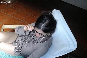 stupid student cums all over dirty teacher's face for exam pass