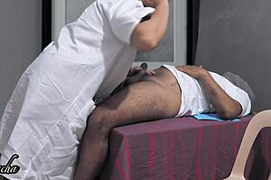 Lady doctor squirts hard riding lucky patient's cock in hospital roleplay