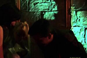Devilish brunette barber duo delivers anal threesome pounding to blonde milf