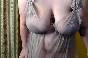 Chubby pregnant wife teases hairy pussy in lingerie door open