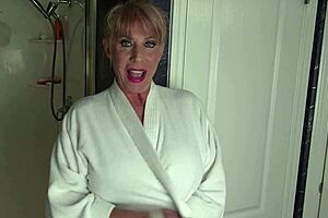 Blonde cougar milf shower adventures tattooed bathroom squirting fun?