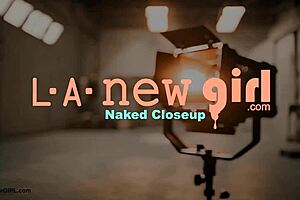 captivating blonde model strips down showing off her sexy petite body on sofa