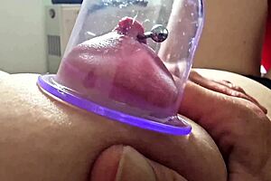 pumping my pierced nipples hard outdoors pov