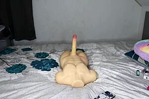 tantaly milf doll takes deep gagging blowjob on monster cock simulation