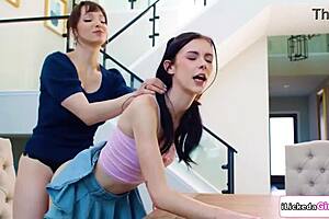 stepmom straps moaning stepdaughter hard 😩💦🔥