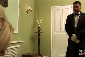 blonde milf calls servant for stockings but craves hard banging instead