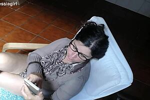 stupid student cums all over dirty teacher's face for exam pass