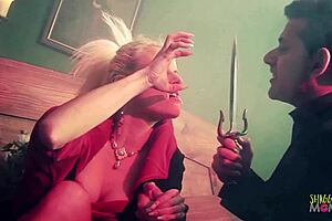 Brunette milf revives big boob blonde demon for tattooed group cowgirl