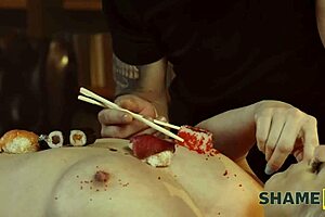 Slutty Czech wife squirts sushi on neighbor's desk in stockings, shame?