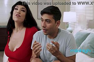 Busty milf tempts shy guy into hot family wager fuck