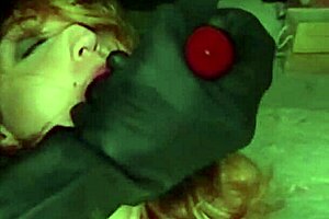 dominant master spits on chained redhead slave shoves banana in shaved pussy assplay leather bondage