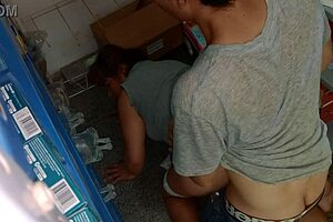 passionate nighttime sex bent over in medicine storage