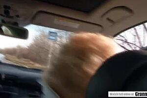 Amateur European granny tries porn first time with young stud in stockings