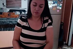 stepmom sneaks kitchen fuck with stepson while house empties