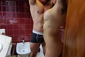He Oils My Huge Latina Tits and Big Ass For Steamy Bathroom Fuck