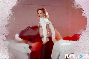 Petite Blonde MILF Polina Rips Clothes For Car-Top Striptease And Small Tits Exposure