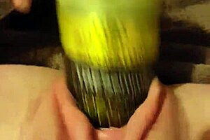 YOUNG SLUT rams 6-inch round hairspray can into GAPING WET PUSSY