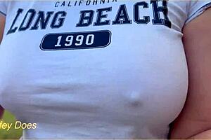 Wifey braless flashing perfect tits publicly