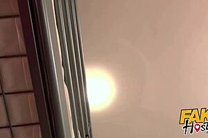 Fake hostel: bouncy big tits milf threesome dorm pounding.