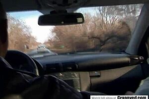 Amateur European granny tries porn first time with young stud in stockings