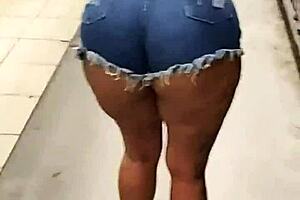 my hot wife's huge ass cheeks burstin from tiny shorts at market cuckold vibes