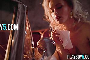 Petite Blonde MILF Polina Rips Clothes For Car-Top Striptease And Small Tits Exposure