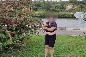 Milf's Huge Saggy Natural Tits Flashed Public Outdoor