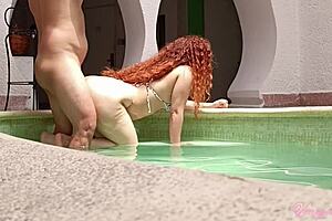 Redhead Latina Slips Bikini Aside For Poolside Fuck Before Husband Shows!