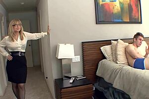 Big boobed blonde milf rocks stockings garter lingerie 😍👠🔥