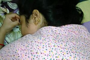 Stepson Shares Bed Hotel Mistake Fulfills Fantasy Creampie Tight Asian MILF Pussy